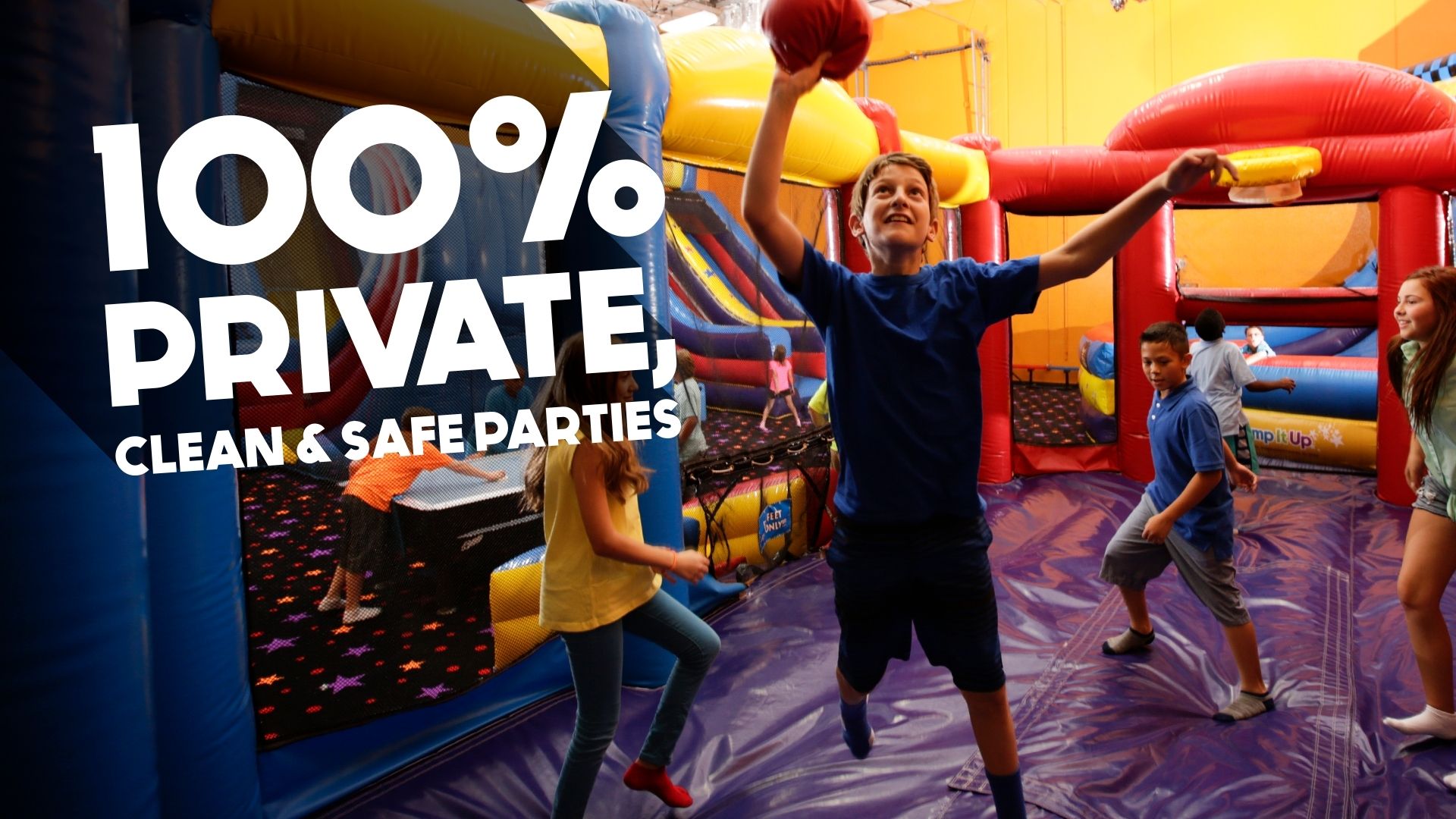 Boy and friends playing basketball at Pump It Up private party